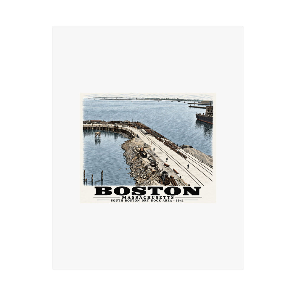 South Boston Dry Dock Area April 16-41 from roof of elevator shaft S Matte Heritage Poster — 11 × 14 and 18 × 24 in - Boston Harbor