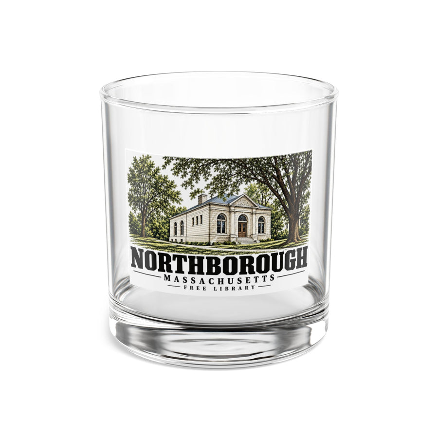 Illustrated Free Library in Northborough on rocks glass