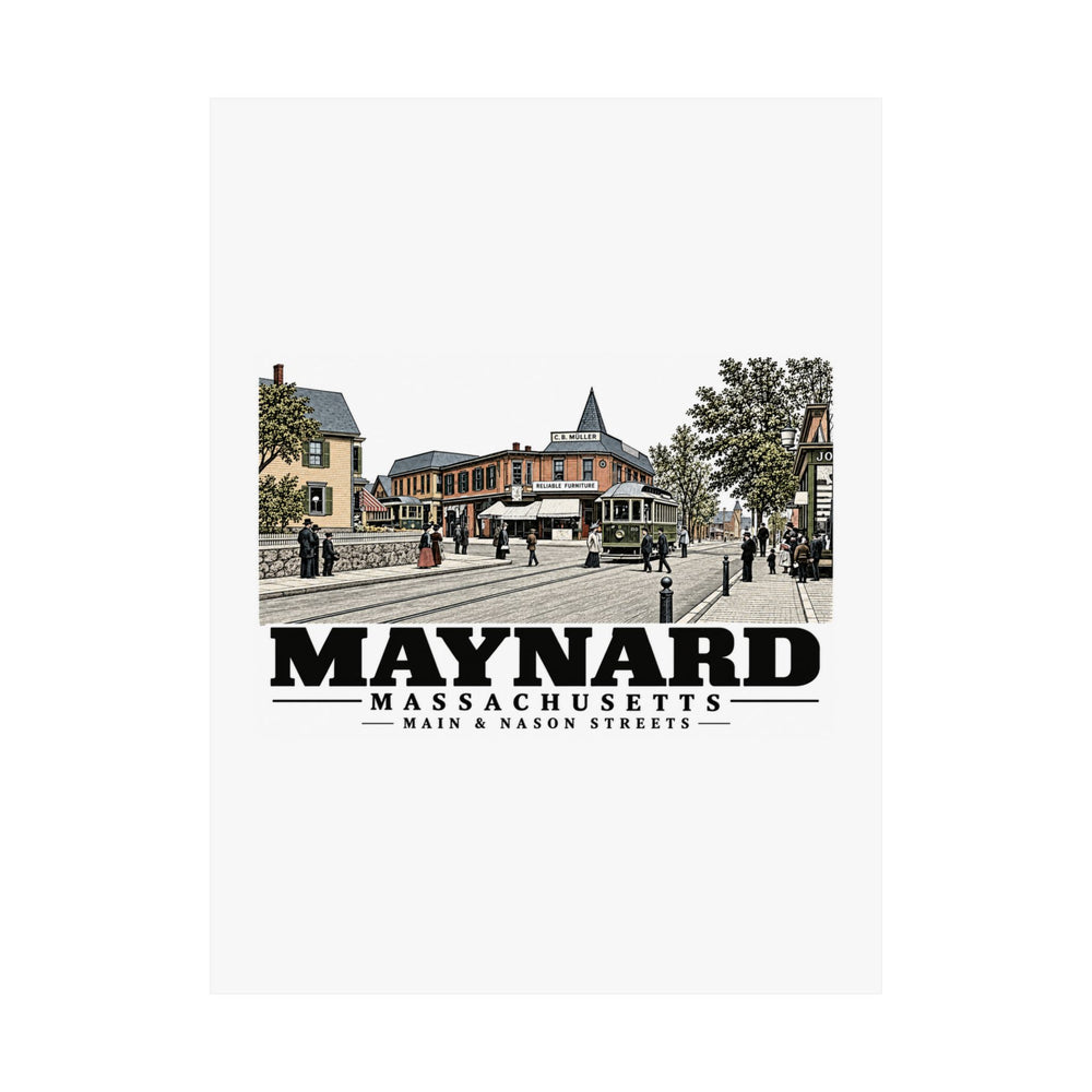 Illustrated Main & Nason Streets in Maynard on unframed matte poster
