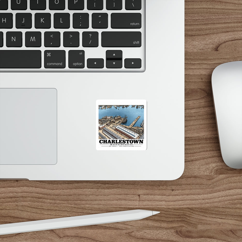 Dry Dock 5 and Constitution Pier sticker displayed on laptop
