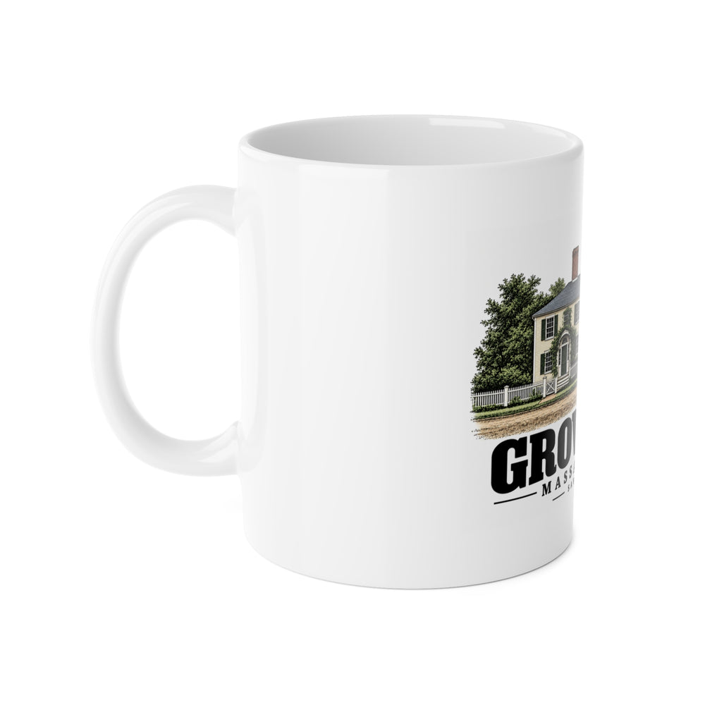 Groveland Savory House exterior, Groveland, Massachusetts 11 oz White Ceramic Mug - Merrimack Valley Goods