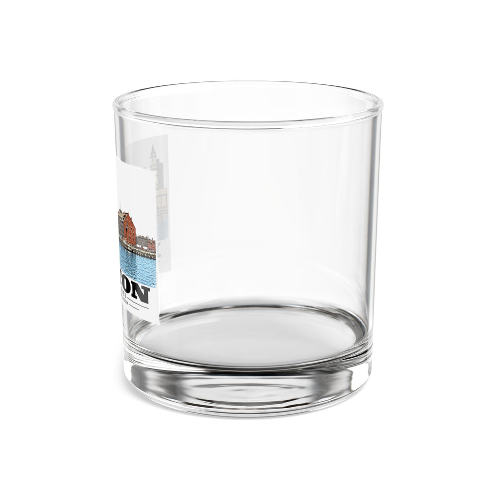 Custom House left to Long Wharf right 10 oz Rocks Glass - Boston Harbor