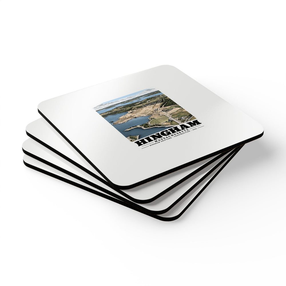 Illustrated Hingham Shipyard Construction in Hingham on corkwood coaster set