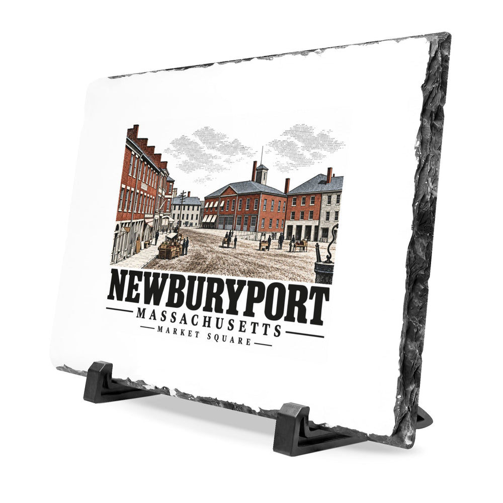 Illustrated Market Square and historic market/firehouse in Newburyport on slate desk plaque