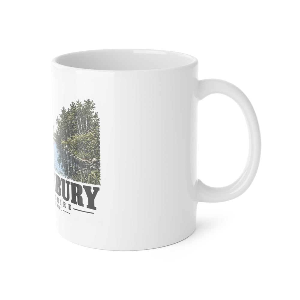 Canterbury Shaker turning mill and pond 11 oz White Ceramic Mug - Merrimack Valley Goods