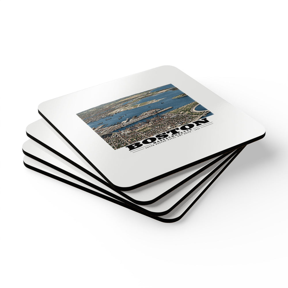 Navy Yard Annex, So. Boston, MA from South, 3000 feet Cork Back Coaster Set - Boston Harbor