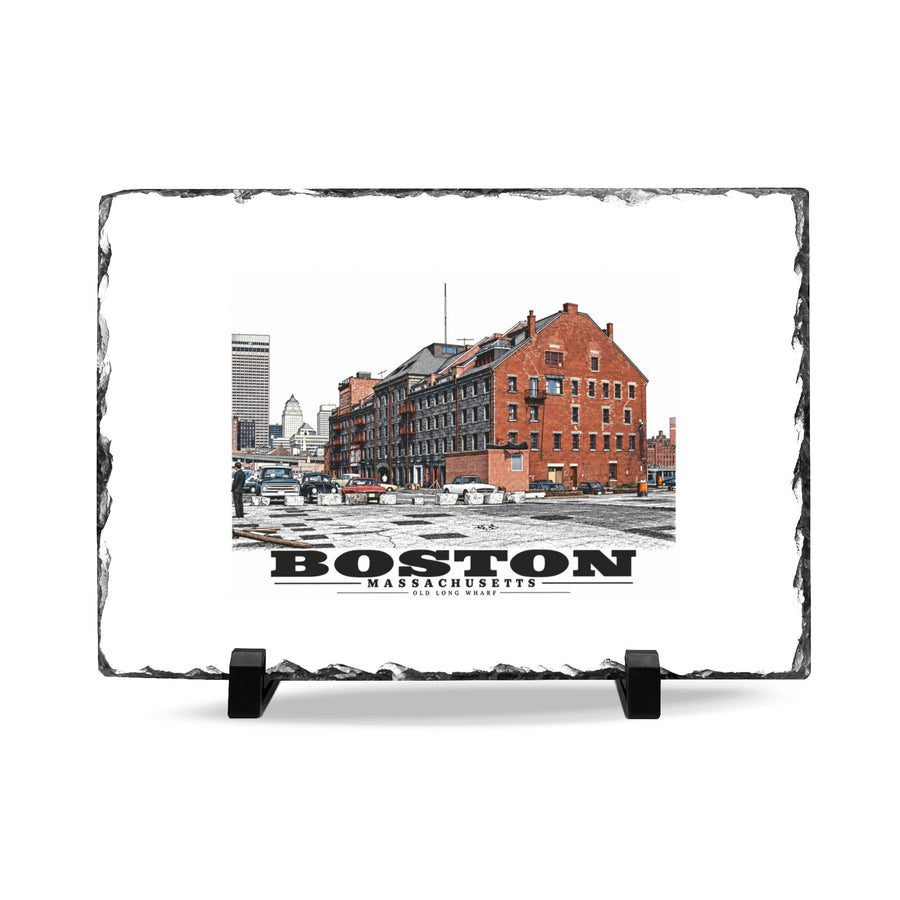 Old Long Wharf 7 × 11 in Slate Desk Plaque - Boston Harbor