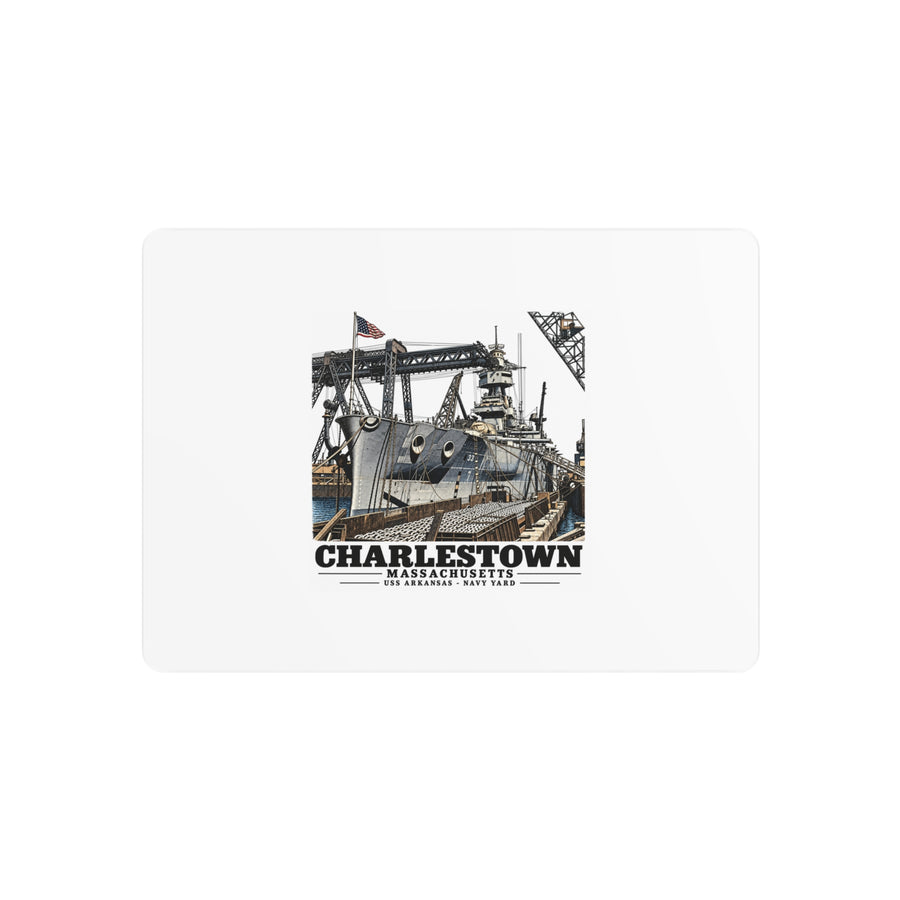 Illustrated USS Arkansas at Boston Navy Yard in Charlestown on metal art sign