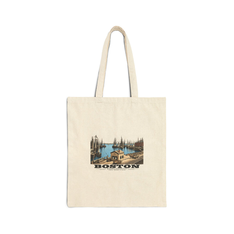 India Wharf and dock, Boston Natural Heavy Canvas Tote - Boston Harbor