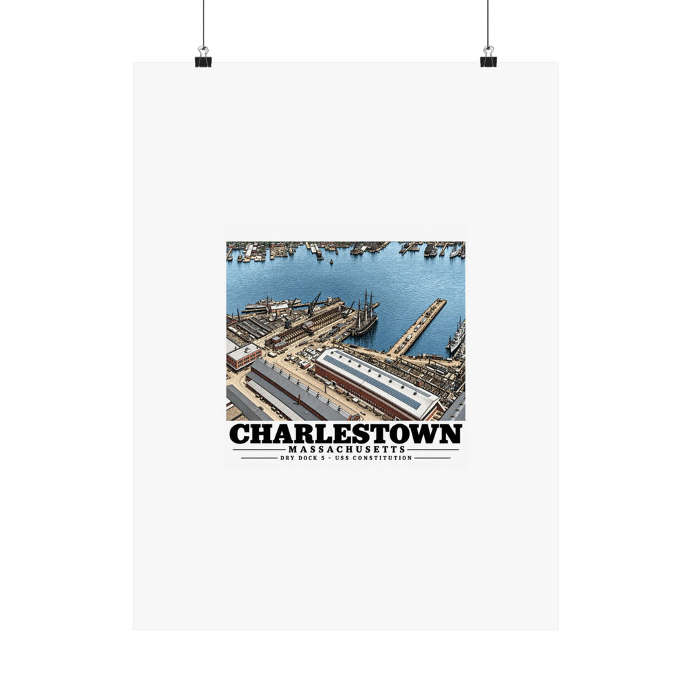 Illustrated Dry Dock 5 and Constitution Pier in Charlestown on unframed matte poster