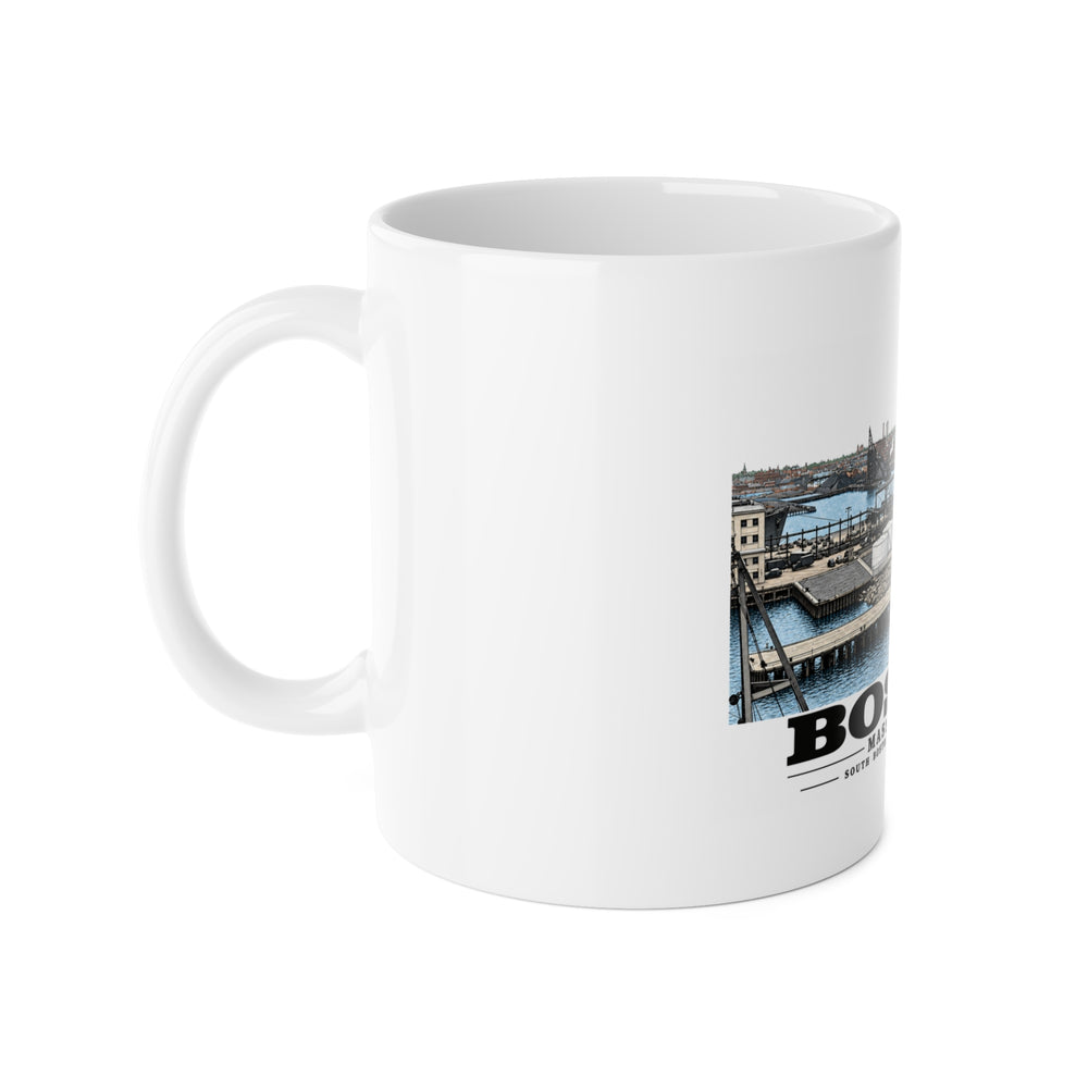 South Boston Dry Dock Area Mar 29-41 from roof of elevator shaft SE 11 oz White Ceramic Mug - Boston Harbor