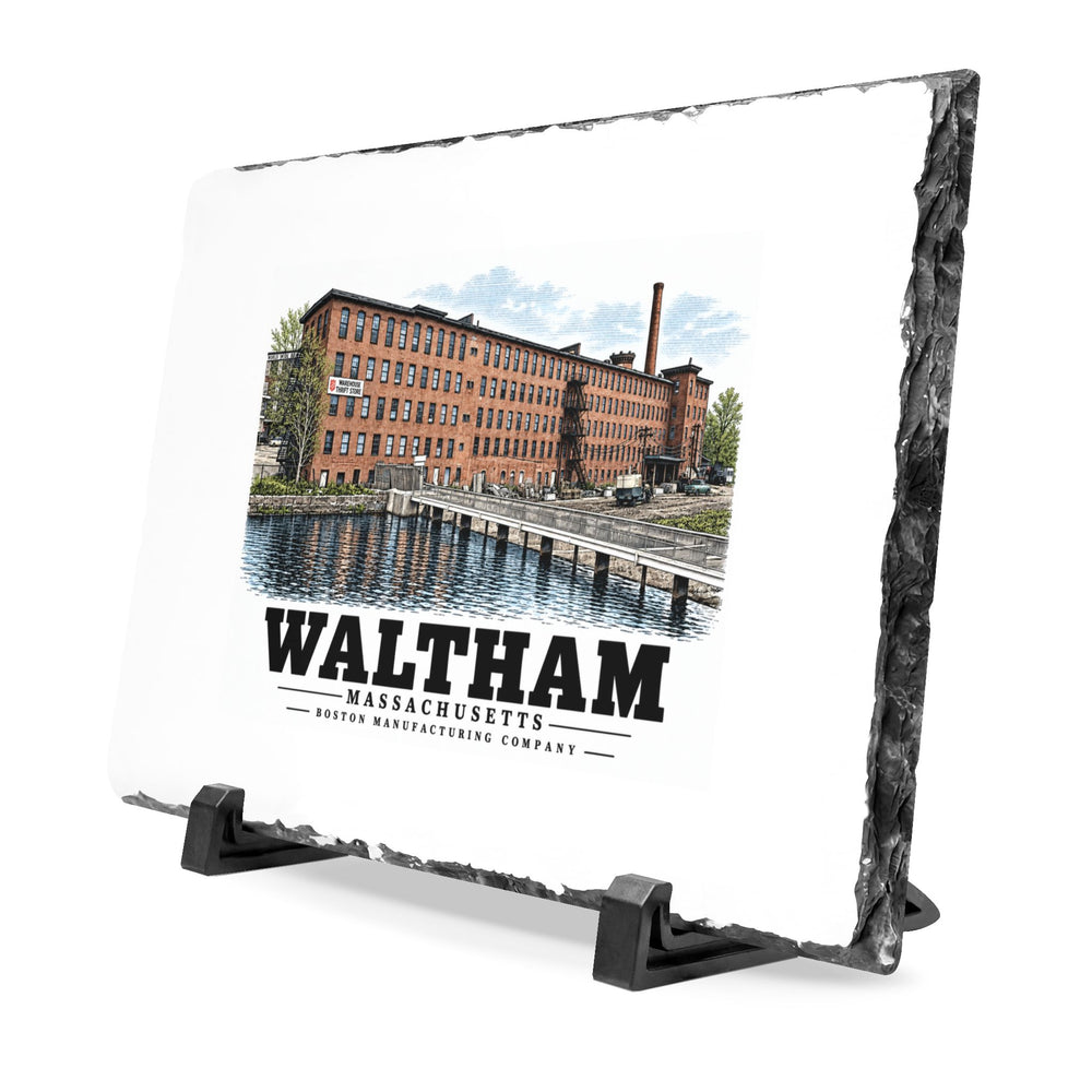 Illustrated Boston Manufacturing Company in Waltham on slate desk plaque