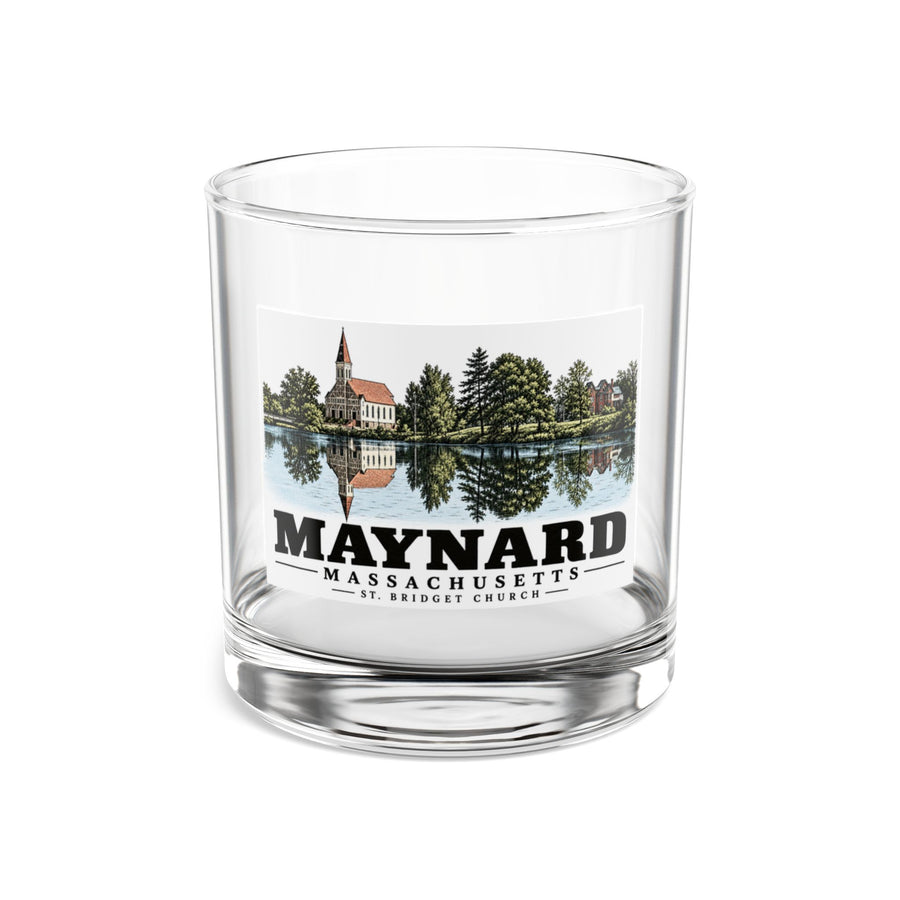 Illustrated St. Bridget Church in Maynard on rocks glass