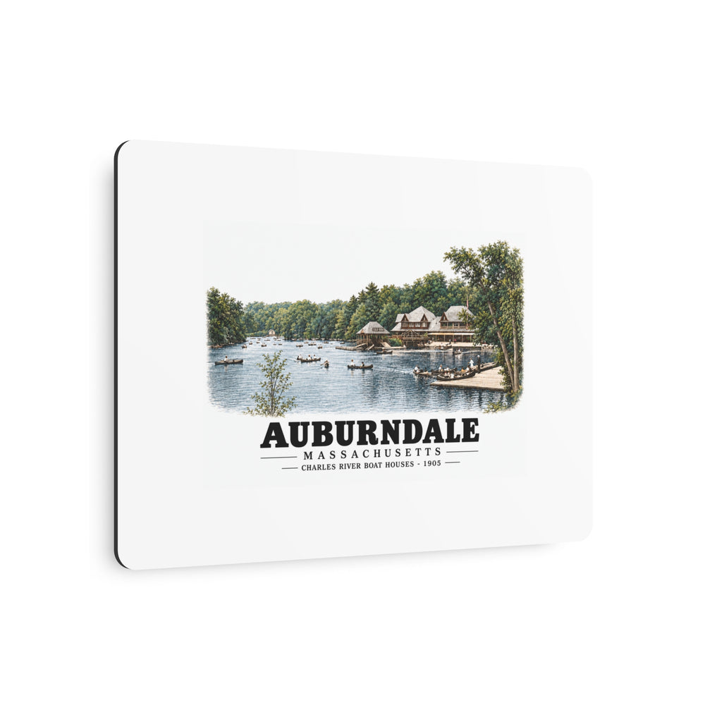 Norumbega Park shore, Charles River Lakes District, Auburndale 7 × 5 in Horizontal Metal Wall Art - Charles River