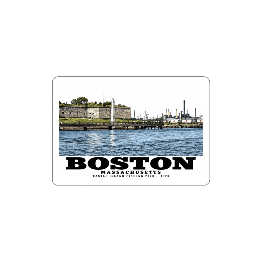 Castle Island, includes Fishing Pier 4 in White Die-Cut Sticker - Boston Harbor