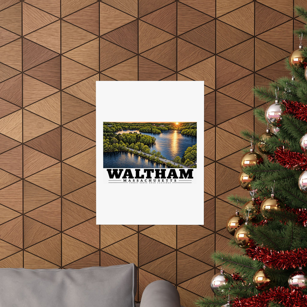Illustrated Forest Grove Road Causeway in Waltham on unframed matte poster