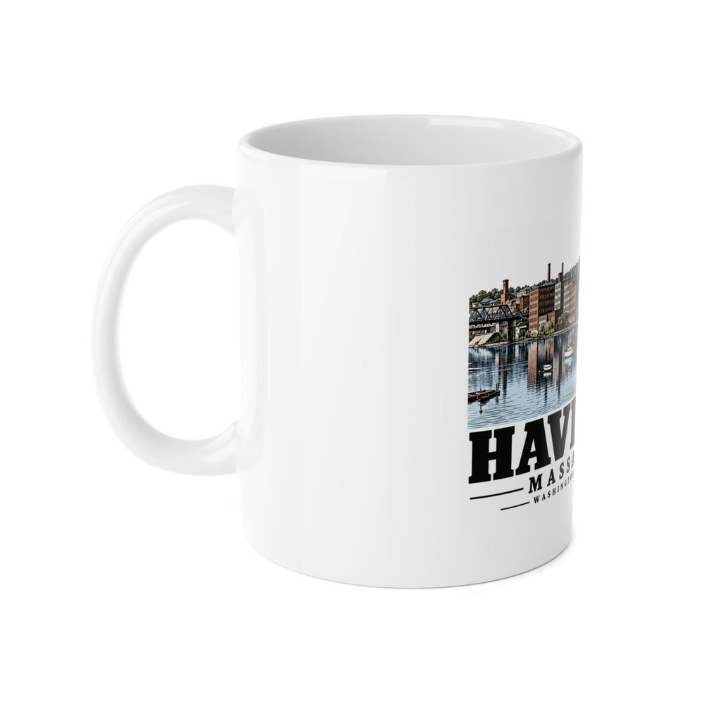 Haverhill Washington Street factory waterfront 11 oz White Ceramic Mug - Merrimack Valley Goods