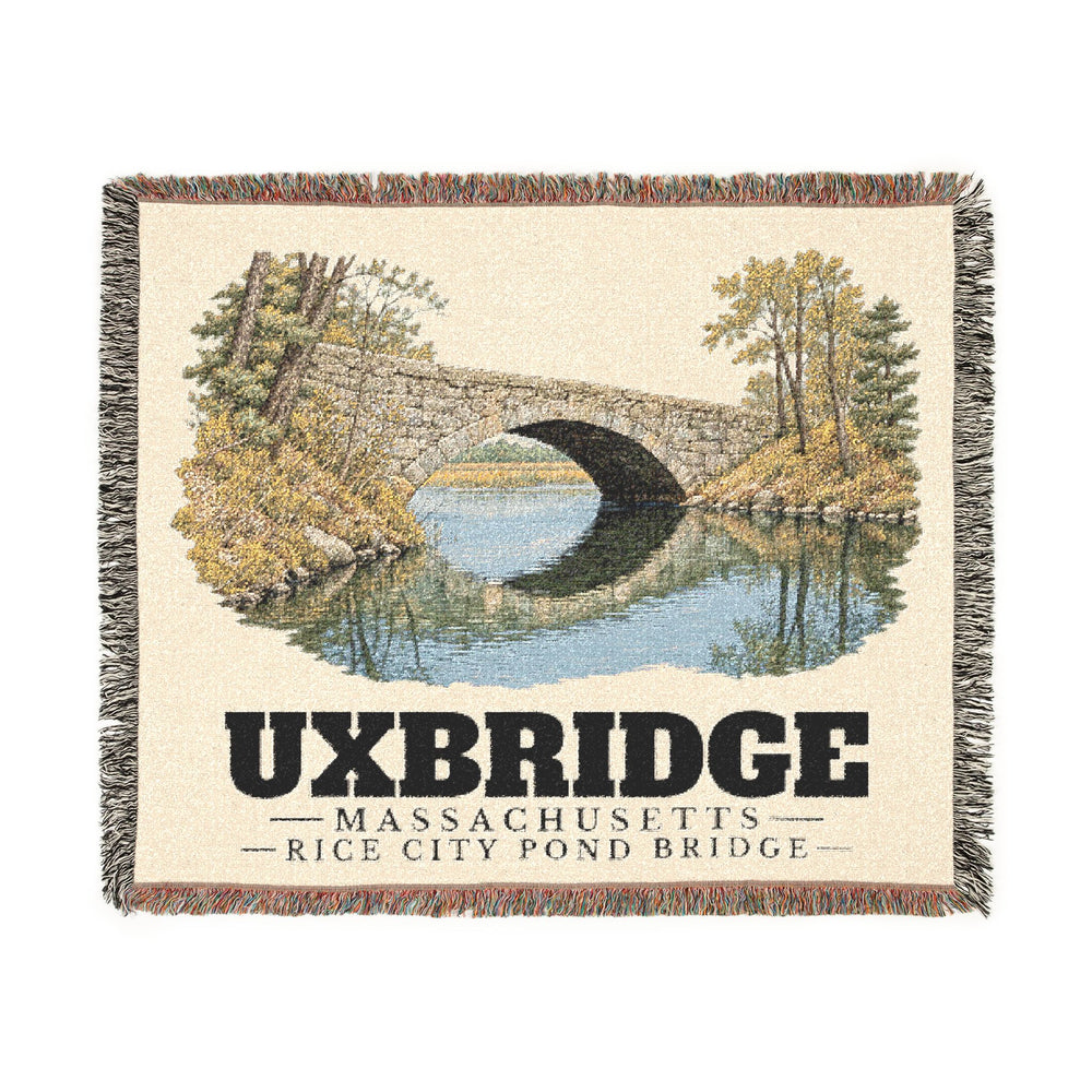 Rice City Pond Bridge — Uxbridge, Massachusetts woven blanket, product view 1