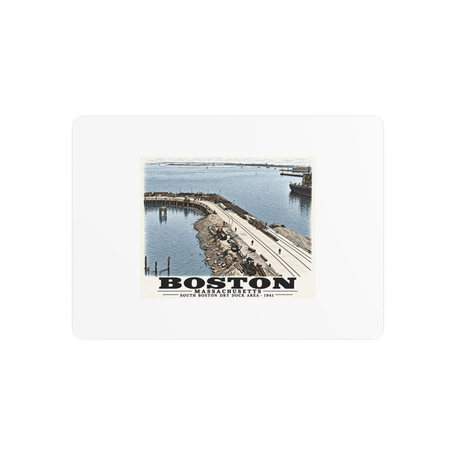 South Boston Dry Dock Area April 16-41 from roof of elevator shaft S 7 × 5 in Horizontal Metal Wall Art - Boston Harbor