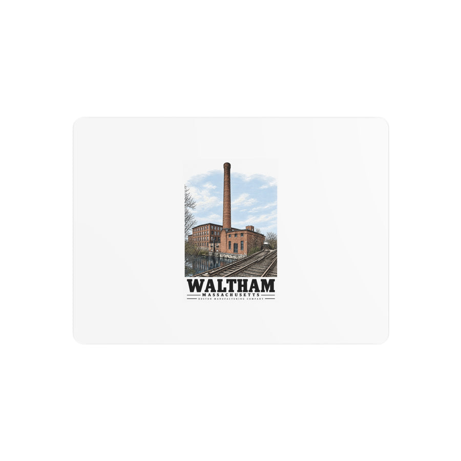 Illustrated Boston Manufacturing Company in Waltham on metal art sign