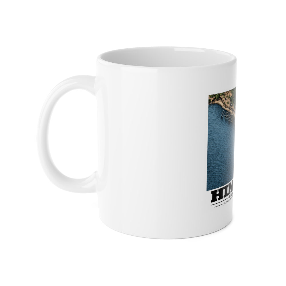 Construction of New Dock at Old USNAD Hingham, MA 11 oz White Ceramic Mug - Boston Harbor