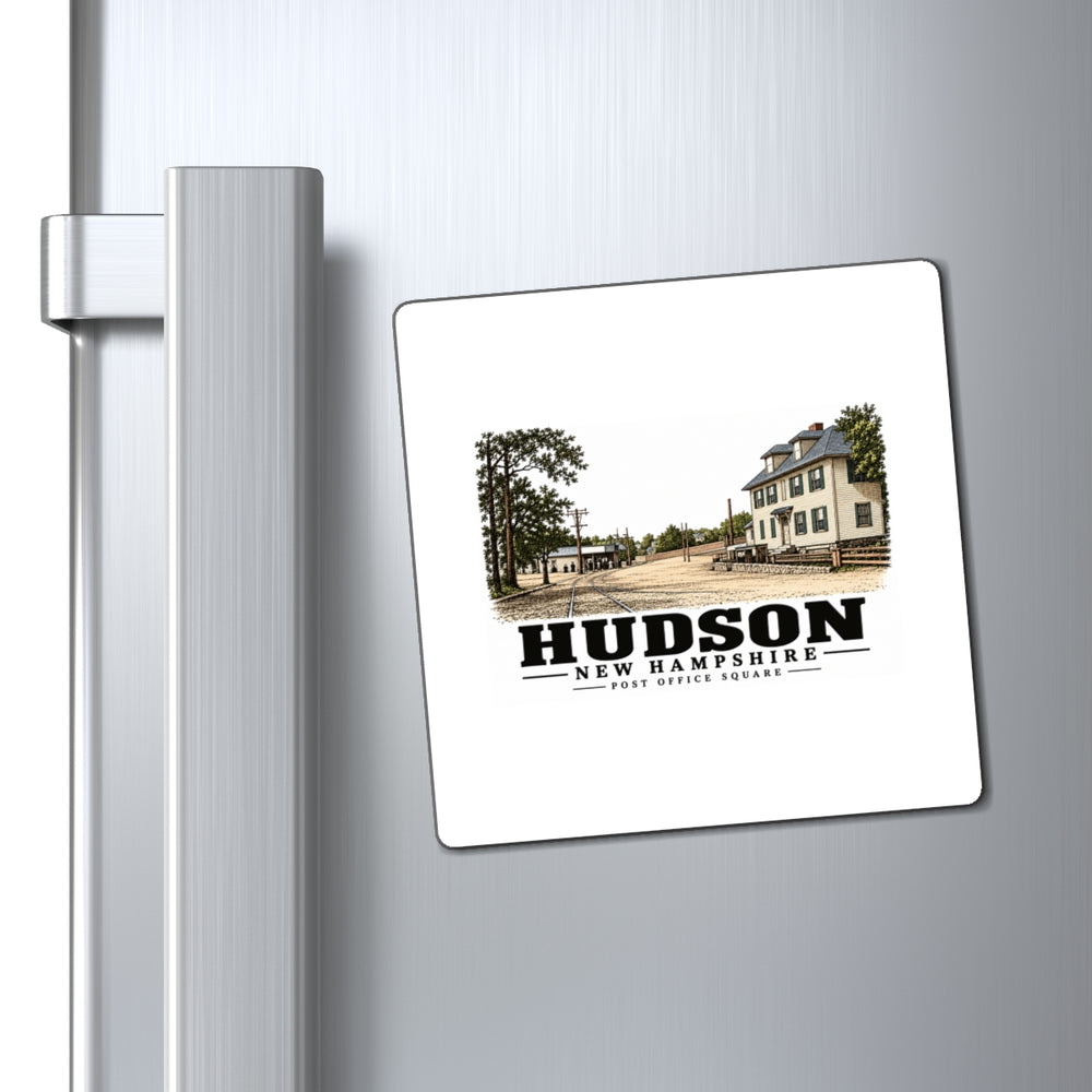 Refrigerator display of Post Office Square square vinyl magnet, Hudson, New Hampshire.