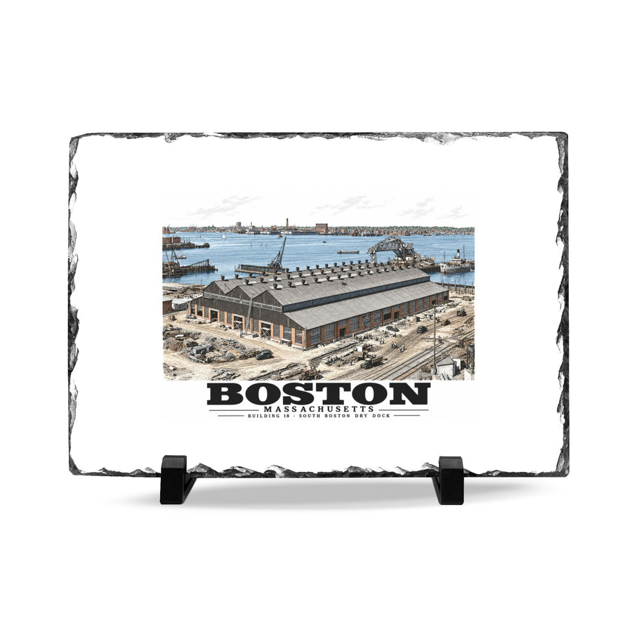 Building #18 US Naval Dry Dock, South Boston, Completed 2/1942 7 × 11 in Slate Desk Plaque - Boston Harbor