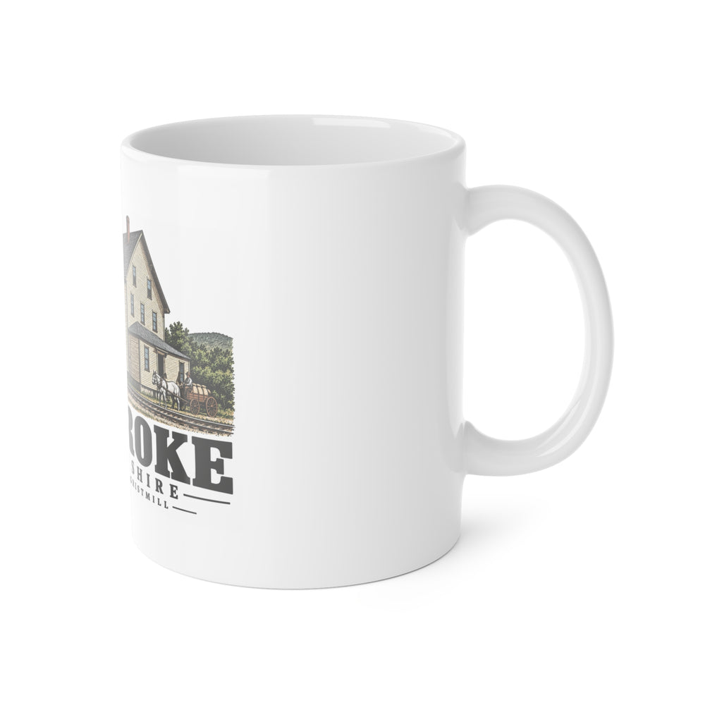 Pembroke Fowler Brothers gristmill and grain storehouse with boxcars 11 oz White Ceramic Mug - Merrimack Valley Goods