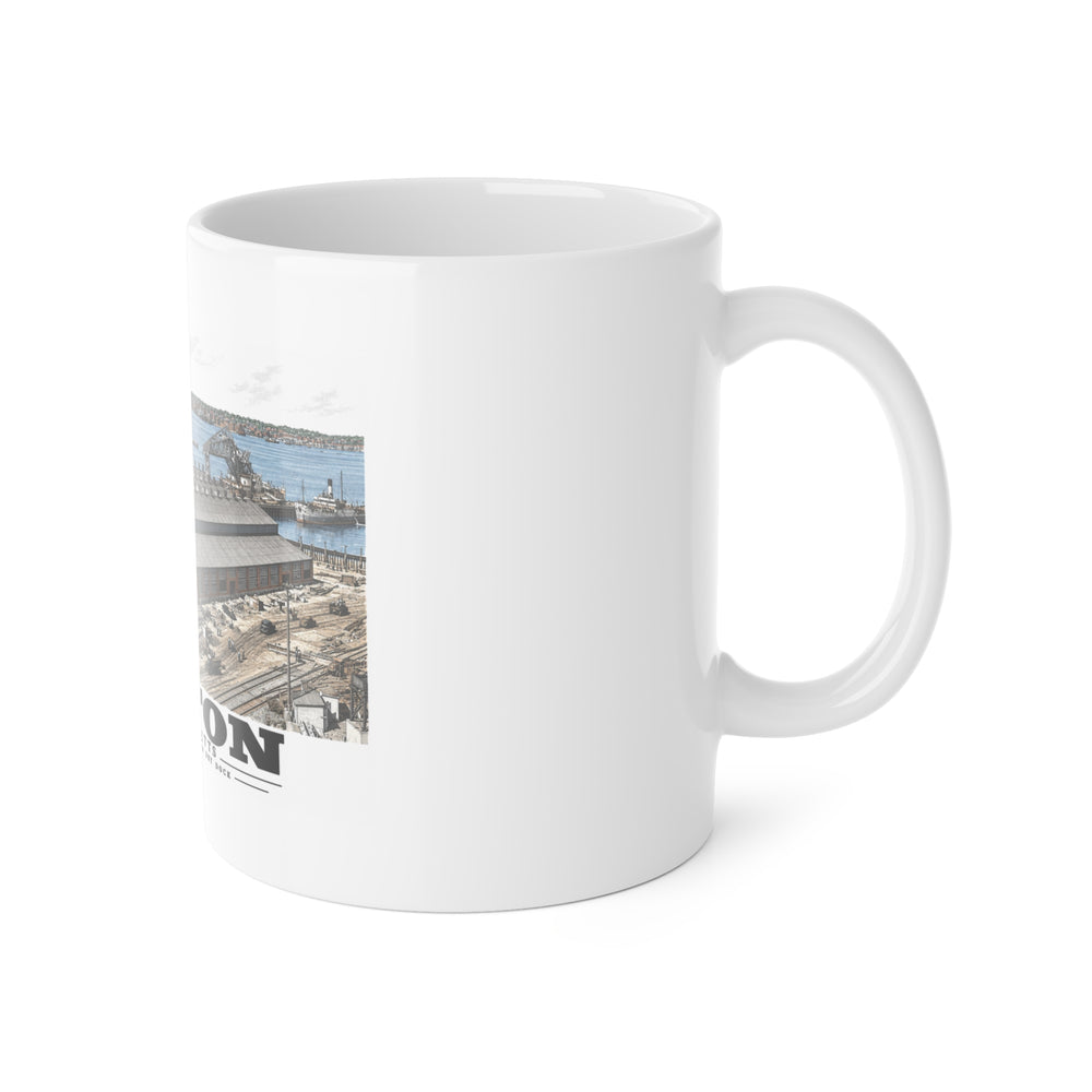 Building #18 US Naval Dry Dock, South Boston, Completed 2/1942 11 oz White Ceramic Mug - Boston Harbor