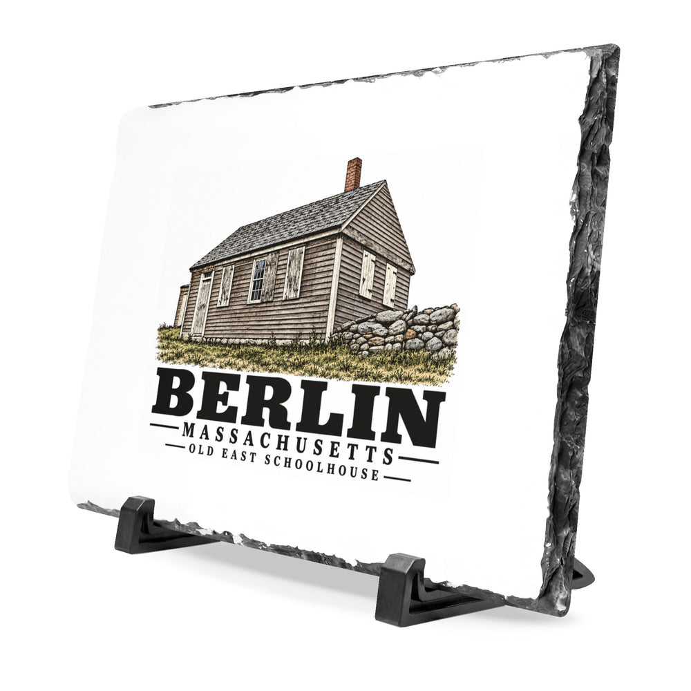 Illustrated Old East Schoolhouse in Berlin on slate desk plaque