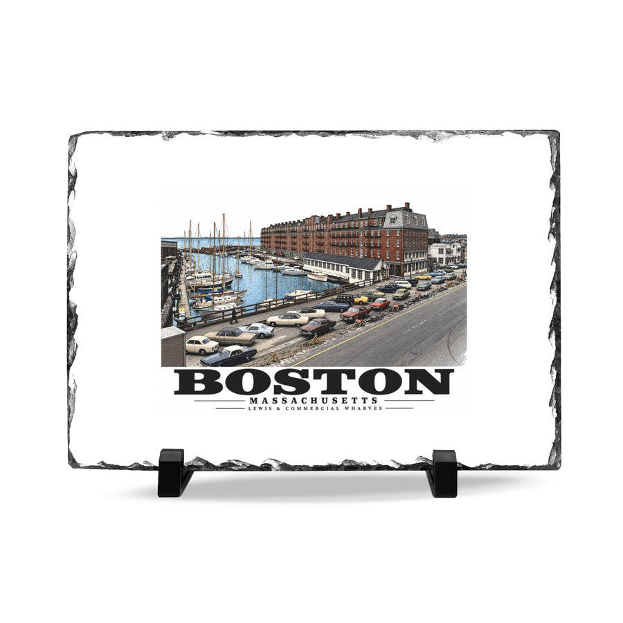 Marina between Lewis and Commercial Wharf 7 × 11 in Slate Desk Plaque - Boston Harbor