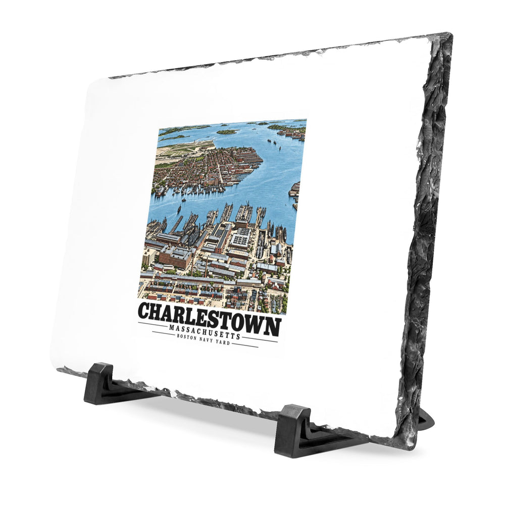 Illustrated Charlestown Navy Yard from the Harbor in Charlestown on slate desk plaque