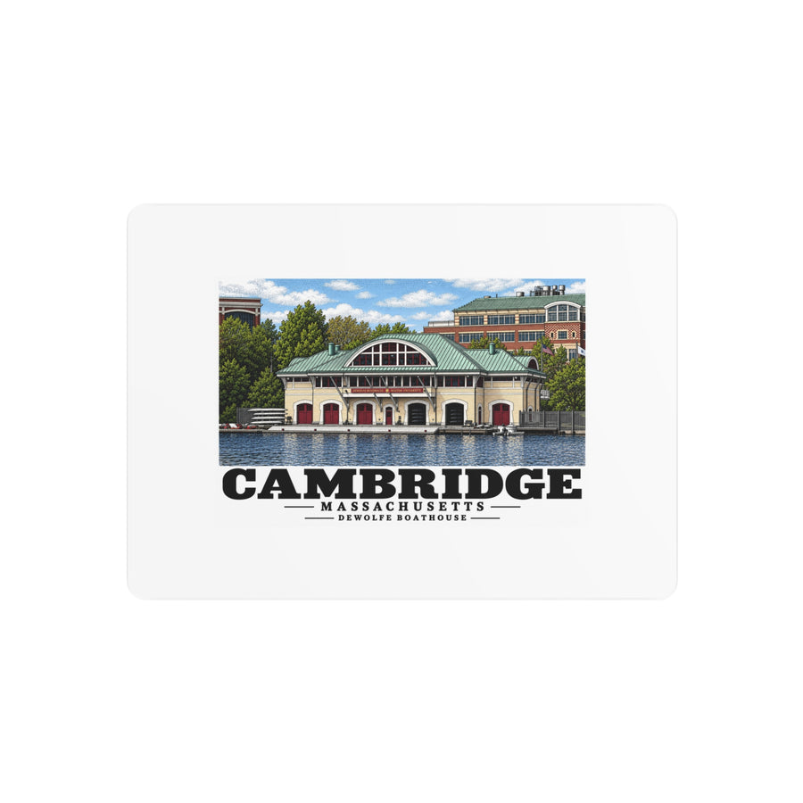 Front view of the metal art sign with Cambridge DeWolfe Boathouse artwork.