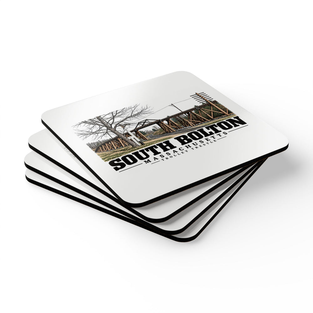 Illustrated Trolley Trestle in South Bolton on corkwood coaster set