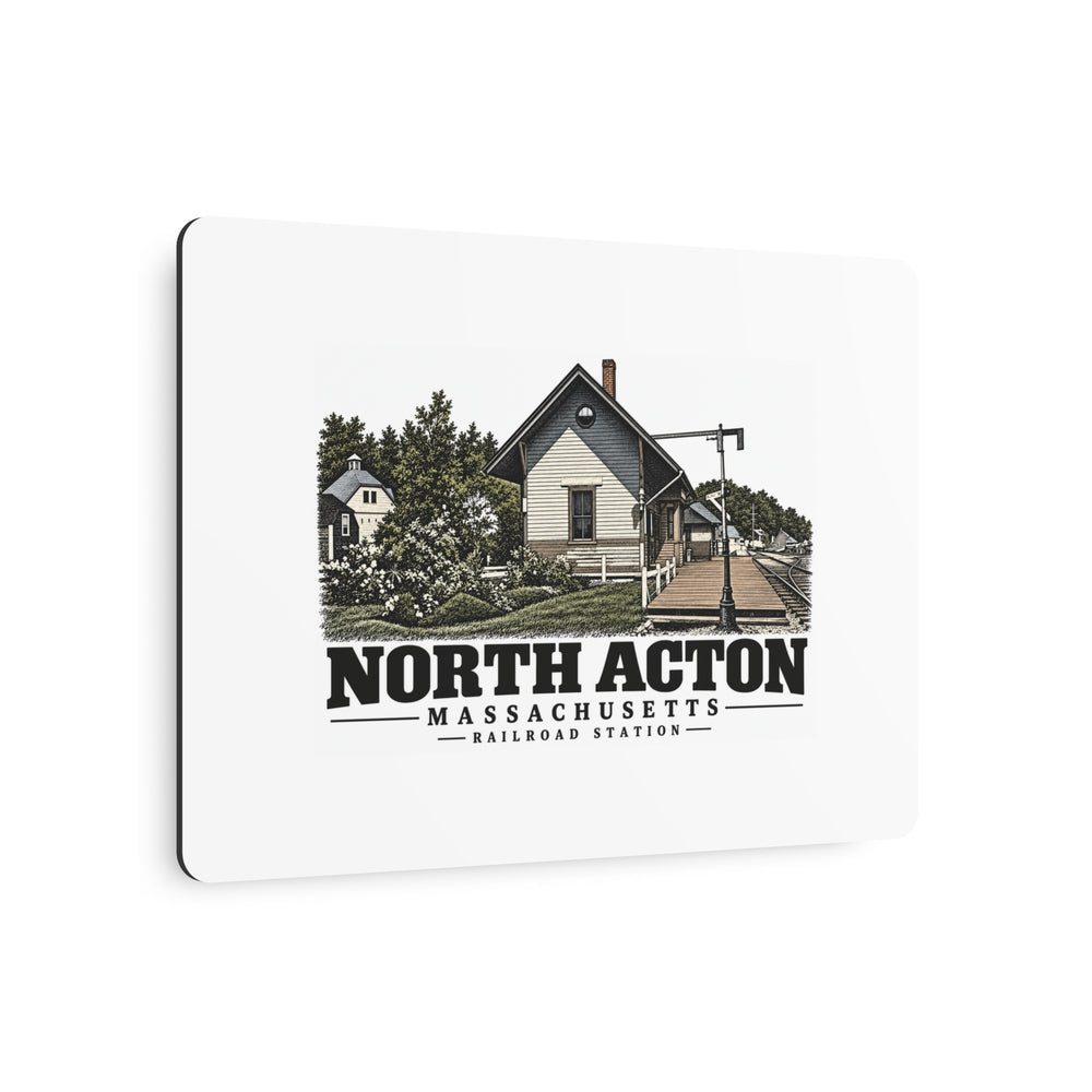 Illustrated North Acton Railroad Station in Acton on metal art sign
