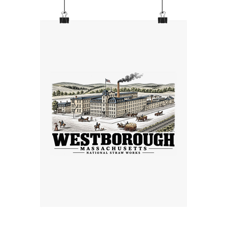 Illustrated National Straw Works in Westborough on unframed matte poster
