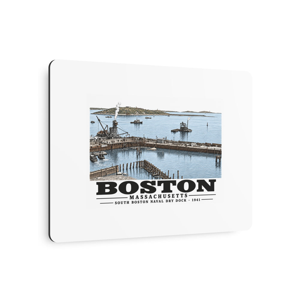 South Boston Dry Dock Area April 16-41 from roof of elevator shaft SE 7 × 5 in Horizontal Metal Wall Art - Boston Harbor