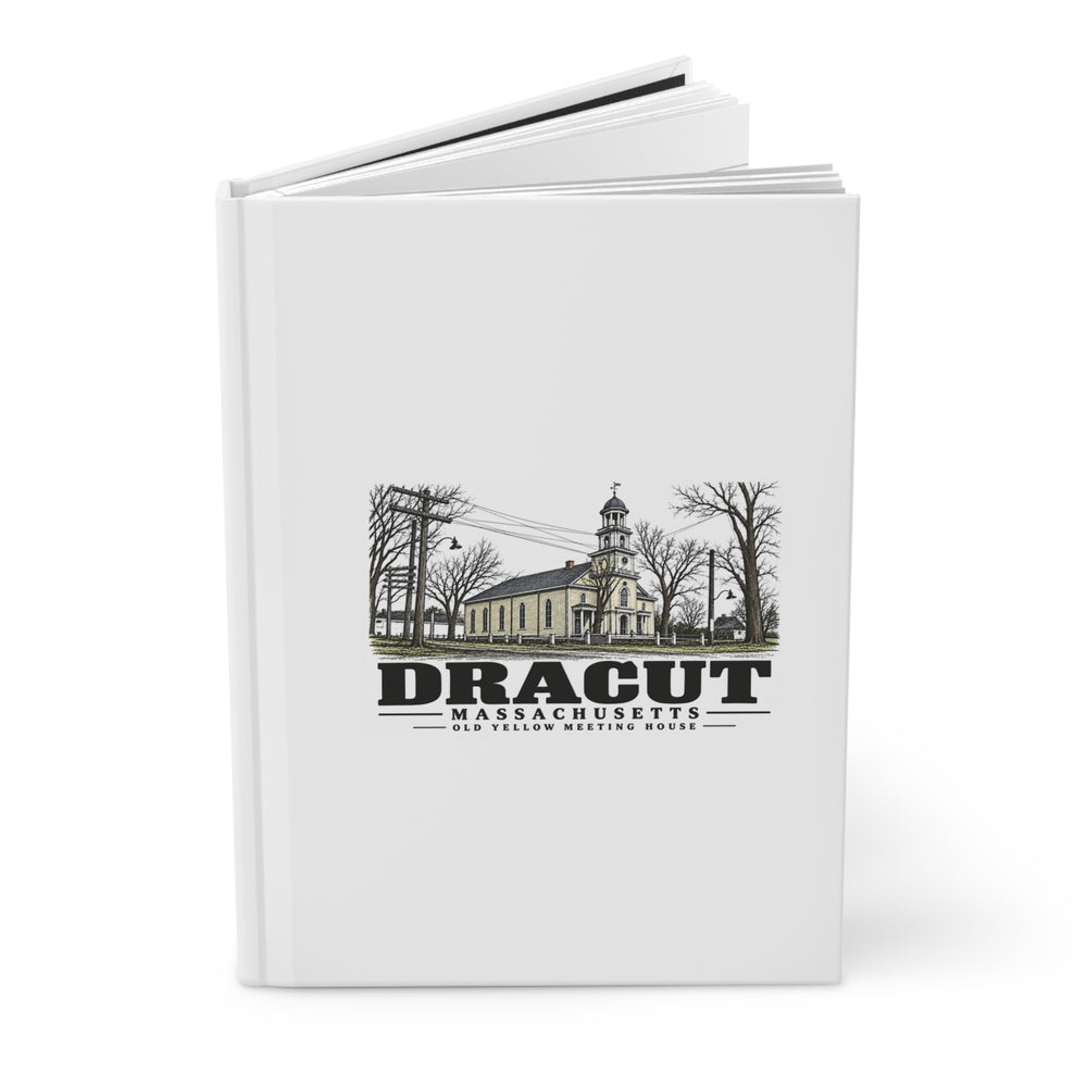 Angled front cover of Old Yellow Meeting House matte hardcover journal, Dracut, Massachusetts.