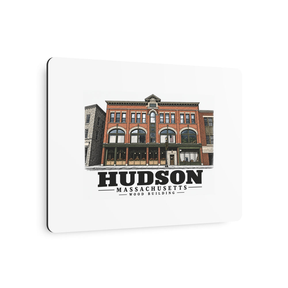 Illustrated Wood Building in Hudson on metal art sign