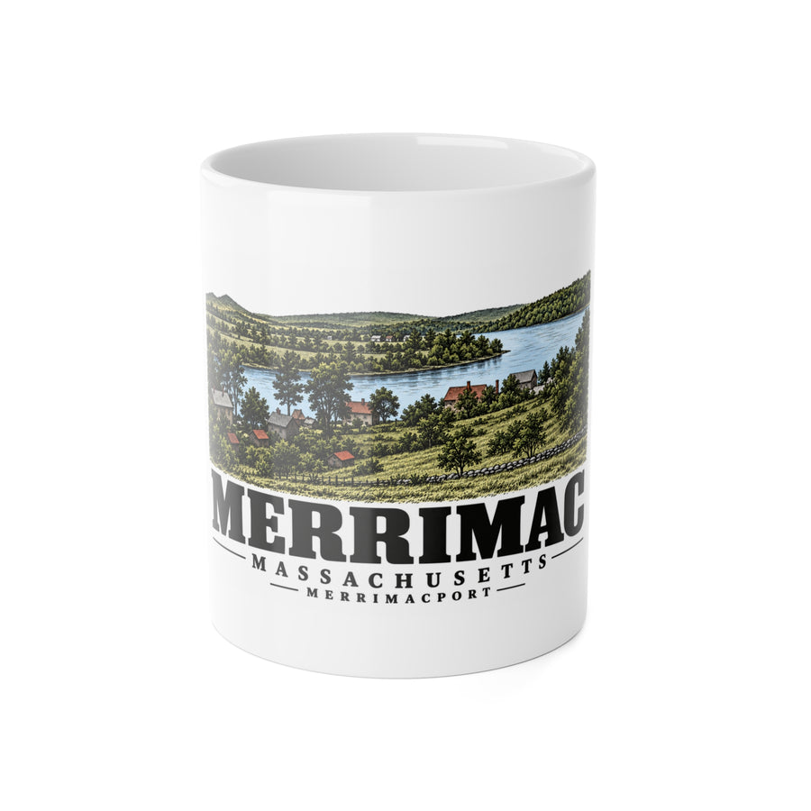 Merrimac Merrimack River west from Noyes Hill, Merrimacport 11 oz White Ceramic Mug - Merrimack Valley Goods