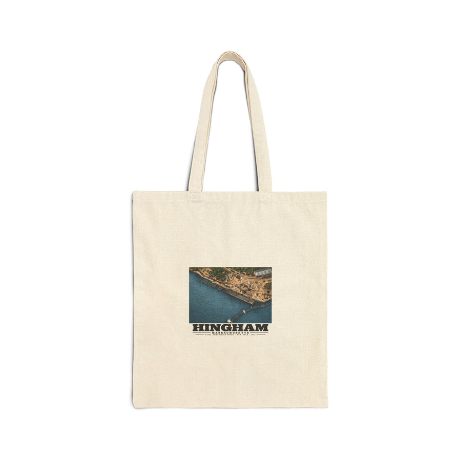 Construction of New Dock at Old USNAD Hingham, MA Natural Heavy Canvas Tote - Boston Harbor