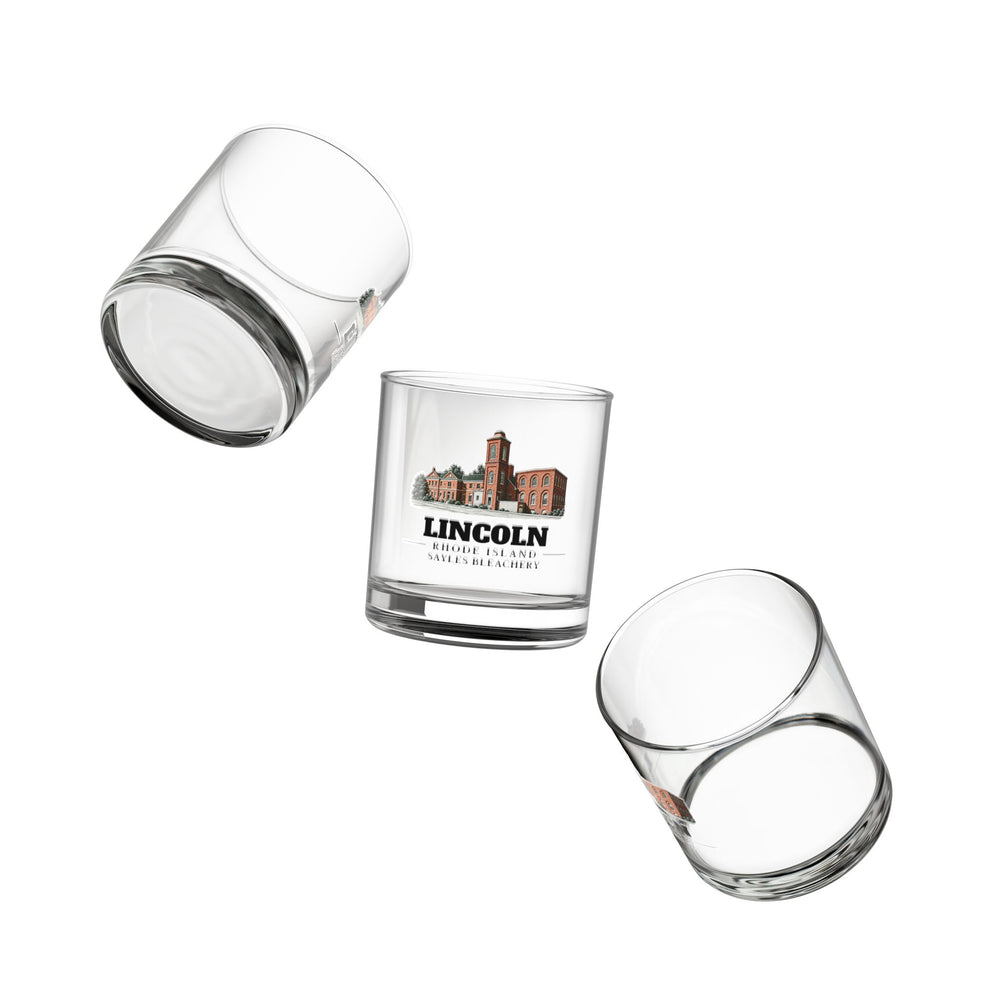 Angled view of Lincoln Sayles Bleachery 10 oz Rocks Glass