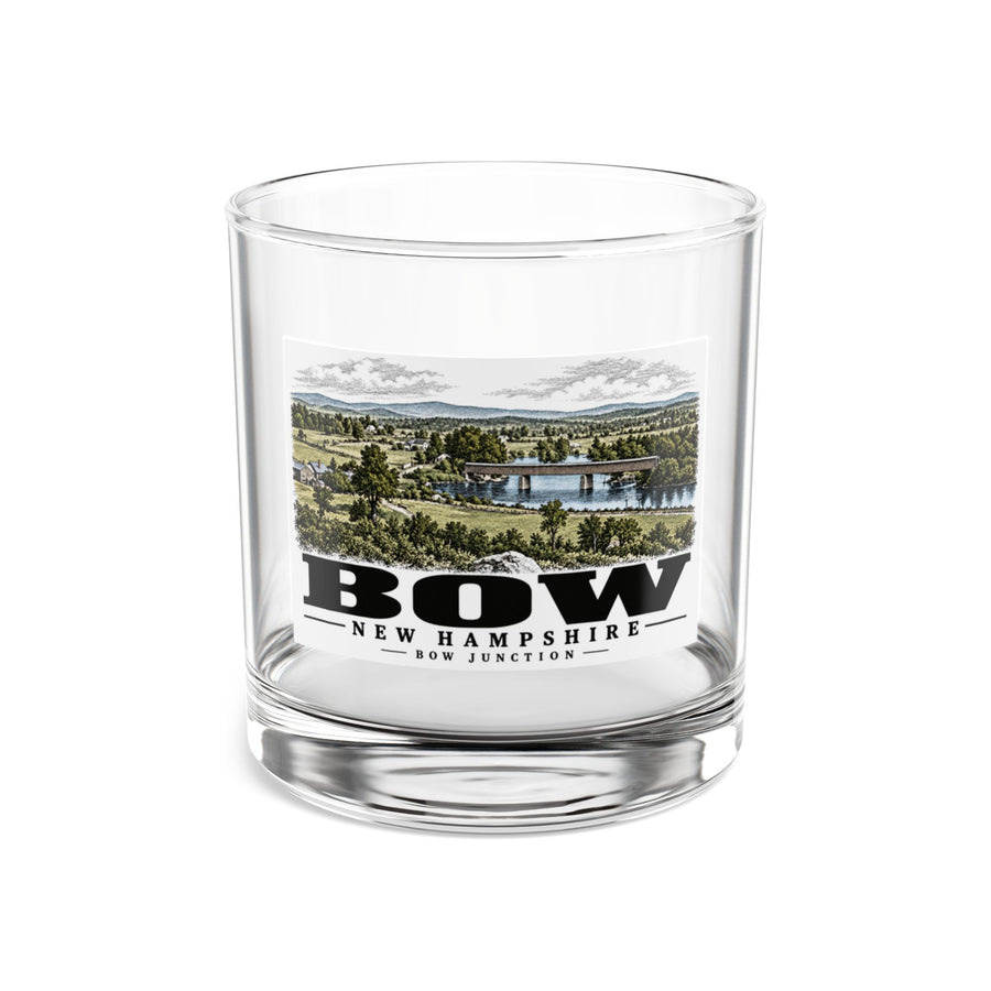 Merrimack River and covered railroad bridge at Bow Junction, Bow illustration on 10 oz rocks glass — front view