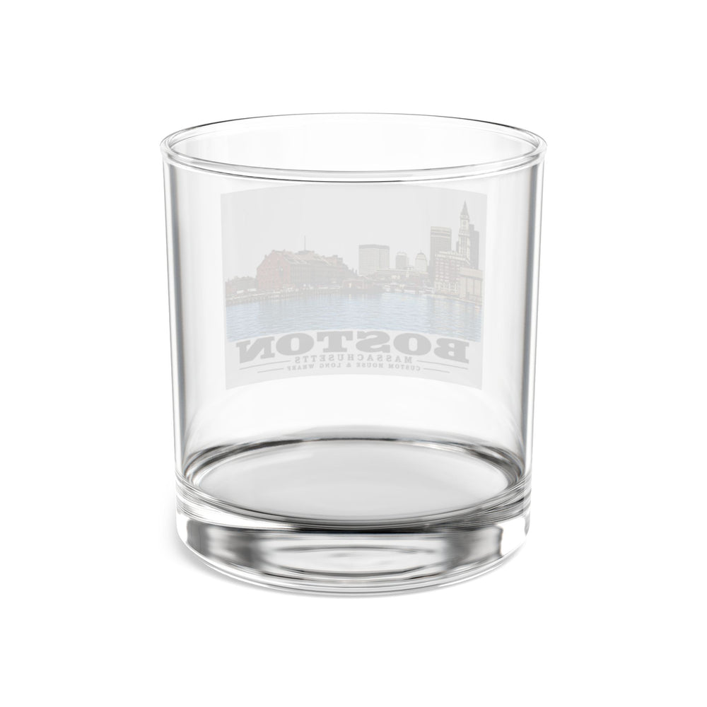 Custom House left to Long Wharf right 10 oz Rocks Glass - Boston Harbor