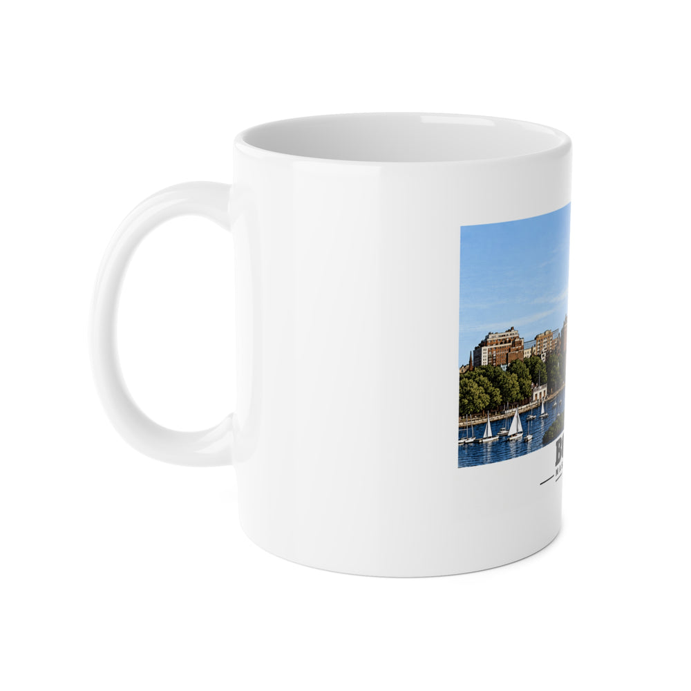 Illustrated St. Charles River view of Boston, Massachusetts in Boston and Cambridge on ceramic mug