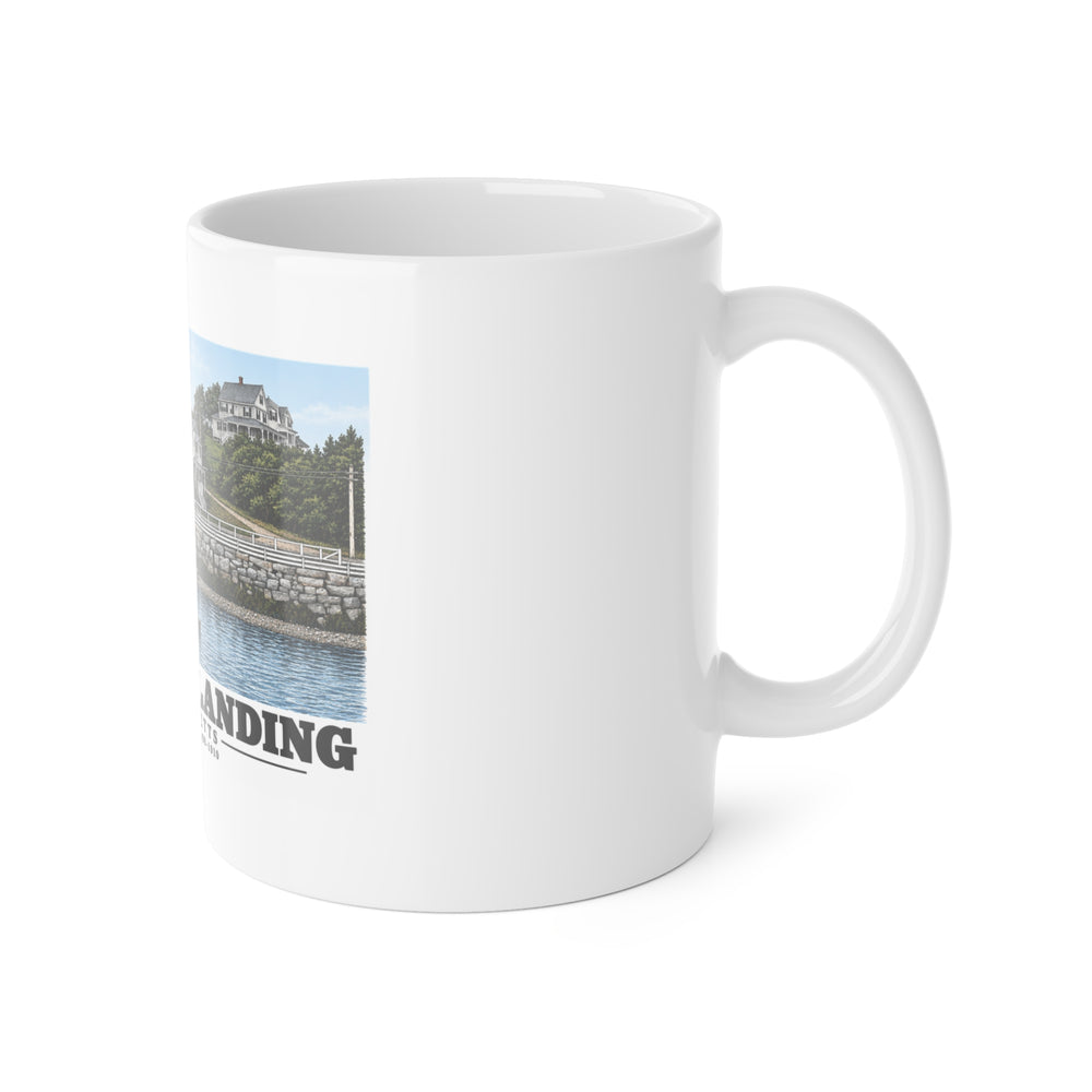 Downer's Landing, Mass. 11 oz White Ceramic Mug - Boston Harbor