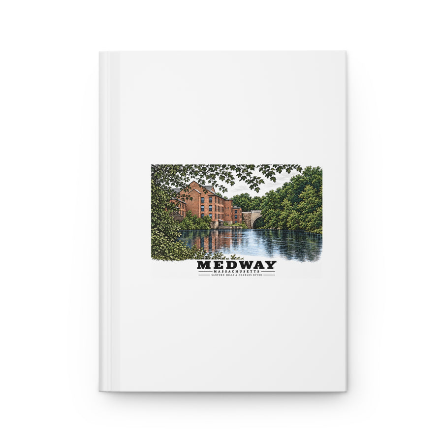 Sanford Mills and Sanford Street Bridge, Charles River, Medway village Matte Hardcover Journal - Charles River