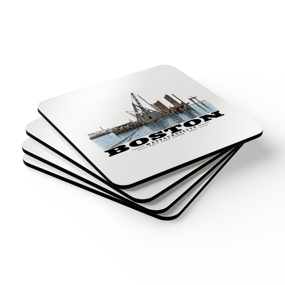 View from water of Navy Yard Annex/Dry Dock Cork Back Coaster Set - Boston Harbor