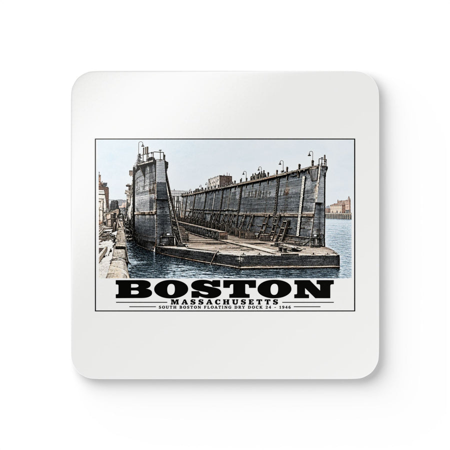 Floating dry dock #24 US Naval Dry Dock, South Boston Cork Back Coaster Set - Boston Harbor