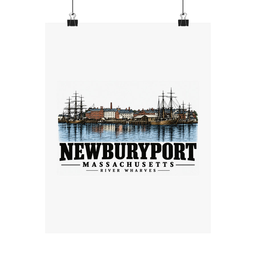 11 x 14 front of River Wharves and Sailing Vessels matte poster, Newburyport, Massachusetts.